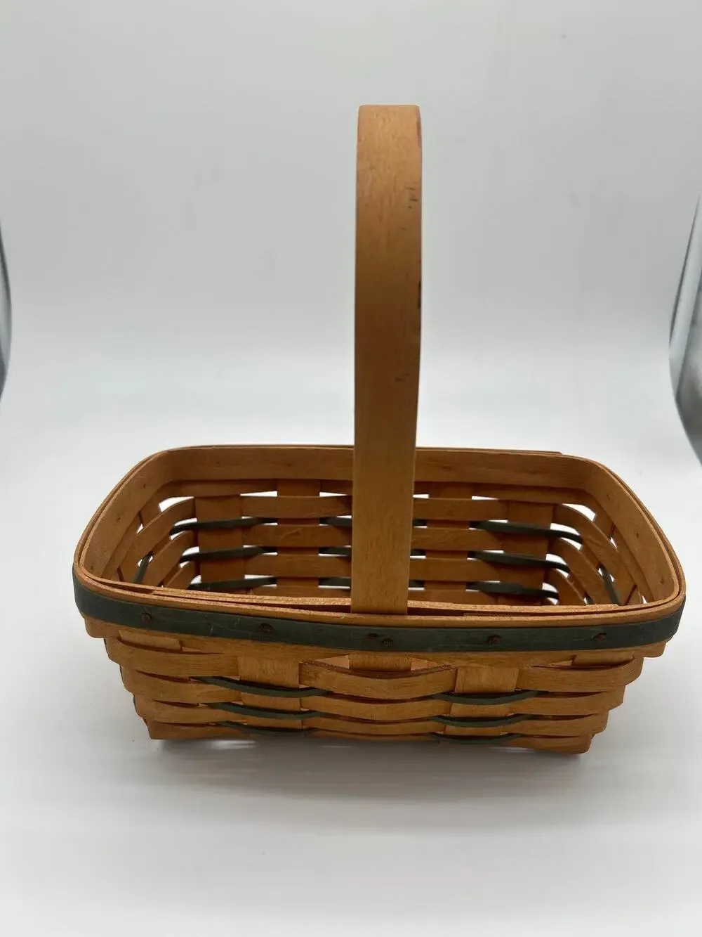 Longaberger 1993 Handwoven Basket Green Trim 9” Collectible USA Dresden Ohio